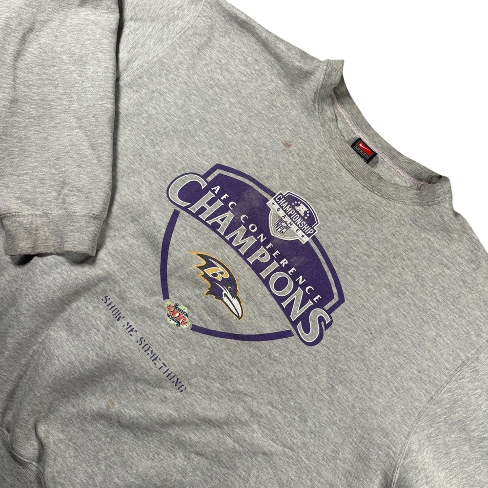 VTG Nike Baltimore Ravens AFC Champions Sweatshirt XXL Gray‎ NFL SuperBowl